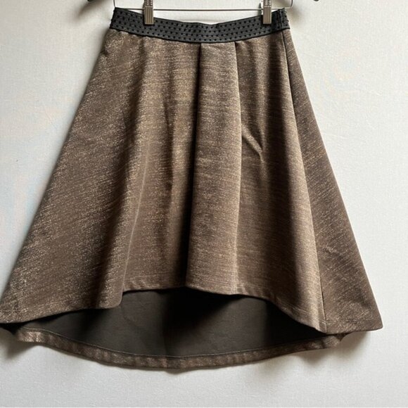HD In Paris Anthropologie Metallic Gold Bronze Asymmetrical Hem Skirt Size S - Picture 2 of 7